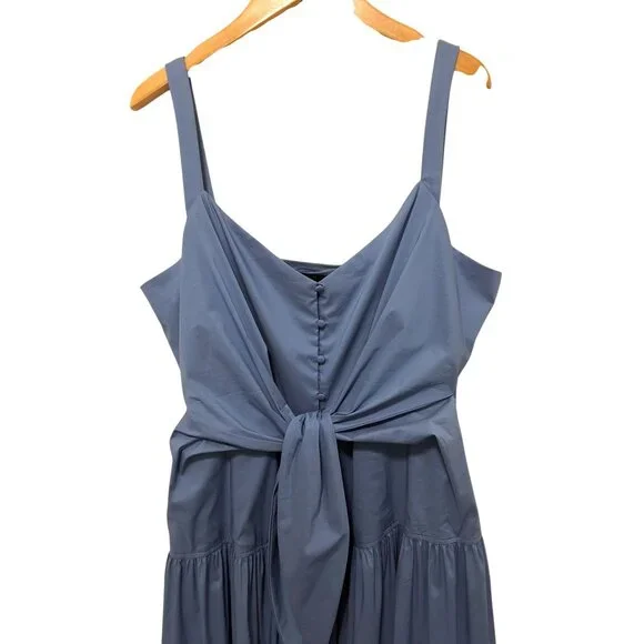 Lauren Ralph Lauren Sleeveless Tie Front Tiered Blue Midi Dress Womens Sz 16 - Picture 5 of 10